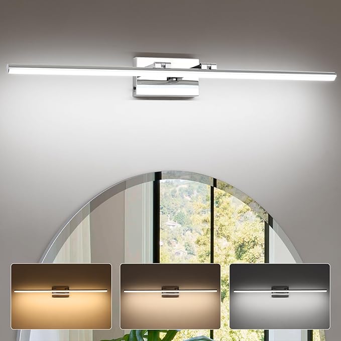 40 Inch LED Bathroom Vanity Light (3000K/4000K/6000K, Dimmable), Chrome Modern Bathroom Light Fixture Over Mirror, Vanity Light Bar with Angle Adjustable