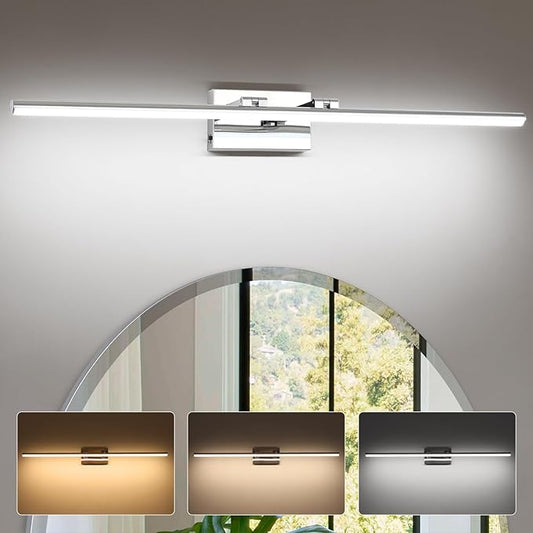 40 Inch LED Bathroom Vanity Light (3000K/4000K/6000K, Dimmable), Chrome Modern Bathroom Light Fixture Over Mirror, Vanity Light Bar with Angle Adjustable