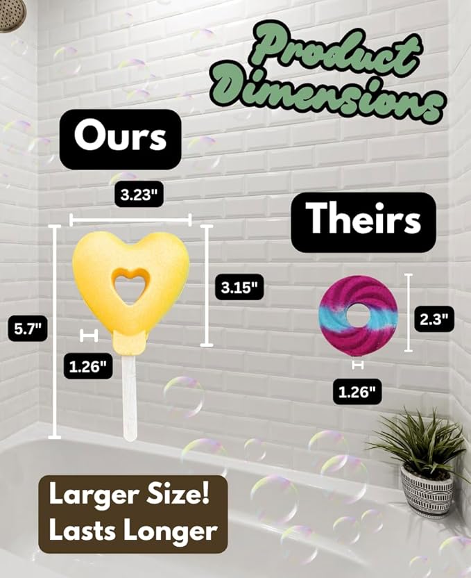 Bubble Bath Bombs for Kids – 8-Pack Heart-Shaped Lollipop Fizzies – Fruity Scents – Bubble Play for Boys & Girls – Sensitive Skin Safe – Fun Birthday Gift Set