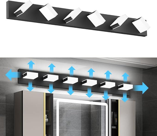 Aipsun Black Modern Bathroom Light Fixtures - 6 LED Vanity Lights, Over Mirror (White Light, 6000K)