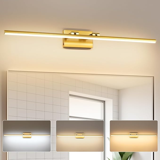 40 Inch LED Bathroom Vanity Light (3000K/4000K/6000K, Dimmable), Brass Modern Bathroom Light Fixture Over Mirror, Vanity Light Bar with Angle Adjustable