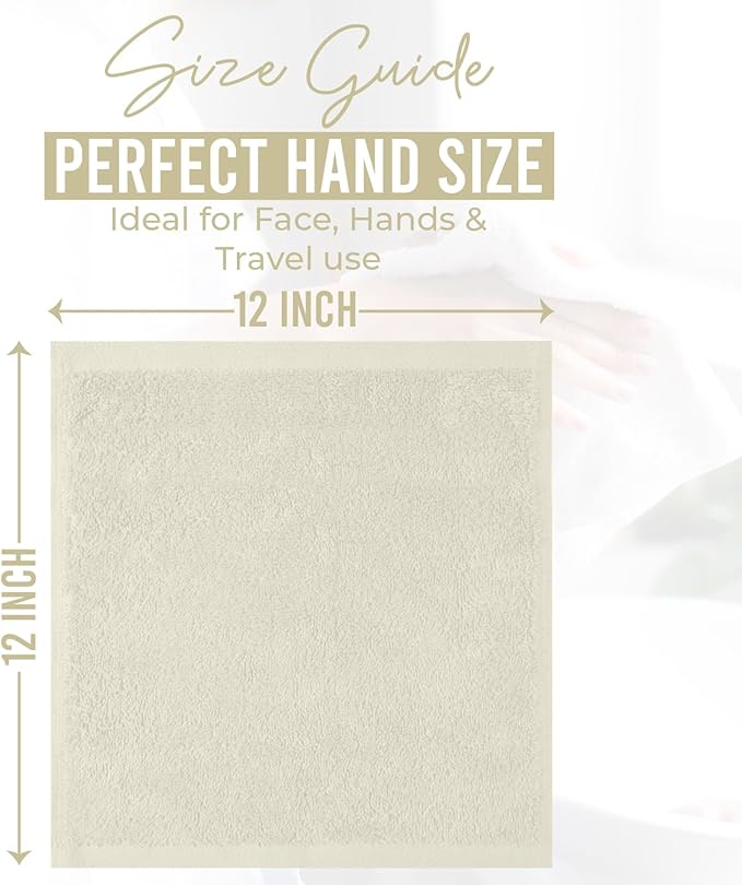 DAN RIVER 24 Pack Wash Cloths for Showering [12x12] - 100% Cotton Washcloths Premium Quality Flannel Face Cloths for Bathroom, Highly Absorbent and Soft Feel Wash Clothes, Ivory