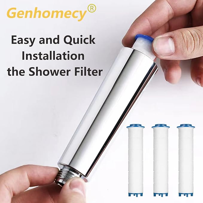 Turbo Shower Head Filter with Minerals, Hydro Shower Head High Pressure Handheld Vortex Turbo Fan Showerhead Filter for Hard Water, Reduces Dry Itchy Skin, 3.7in Set of 6 Replacement PP-Cotton Filters