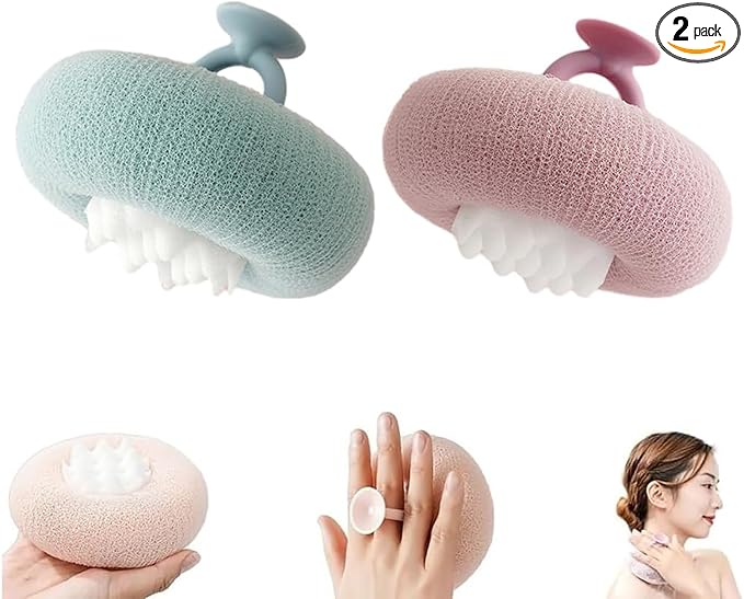 2024 Upgraded 2-in-1 Sunflower Bath Ball,Exfoliating Bath Sponge Cleaning Brush,Super Soft Sunflower Suction Cup Bath Ball,Sponge Mesh Pouf Shower Ball for Women, Men Shower. (Purple+Green)