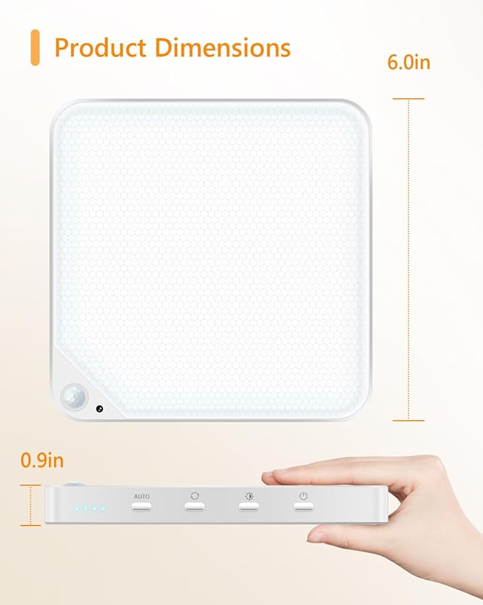 Rechargeable 8W Motion Sensor Ceiling Light Indoor, Wireless Magnetic Stick on Closet Light, Remote Control for Color & Brightness, Battery Operated Light for Shower, Bathroom, Pantry, Hallway, 2-Pack