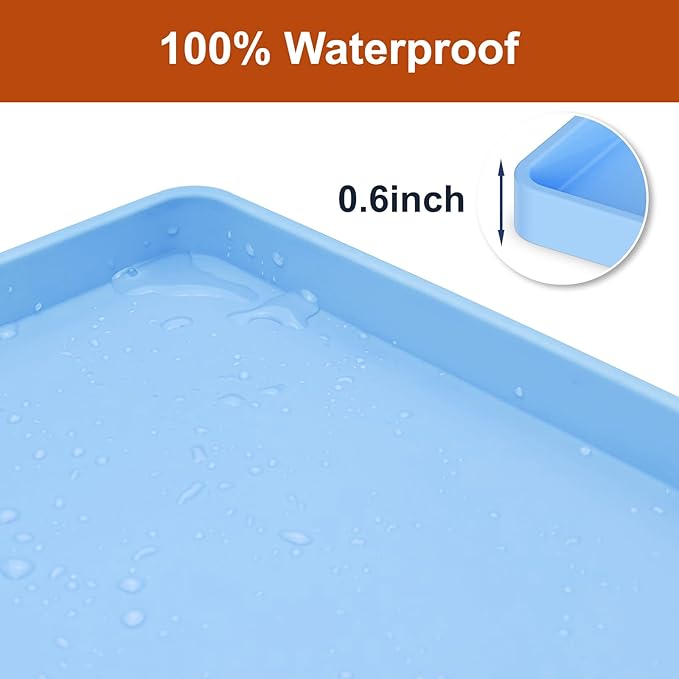 22" x 19" Heavy Duty Waterproof Silicone Mat with Raised Edge, Under Sink Mat for Kitchen & Bathroom, Kitchen Cabinet Liner, Multi-Purpose for Storage & Protection, Blue