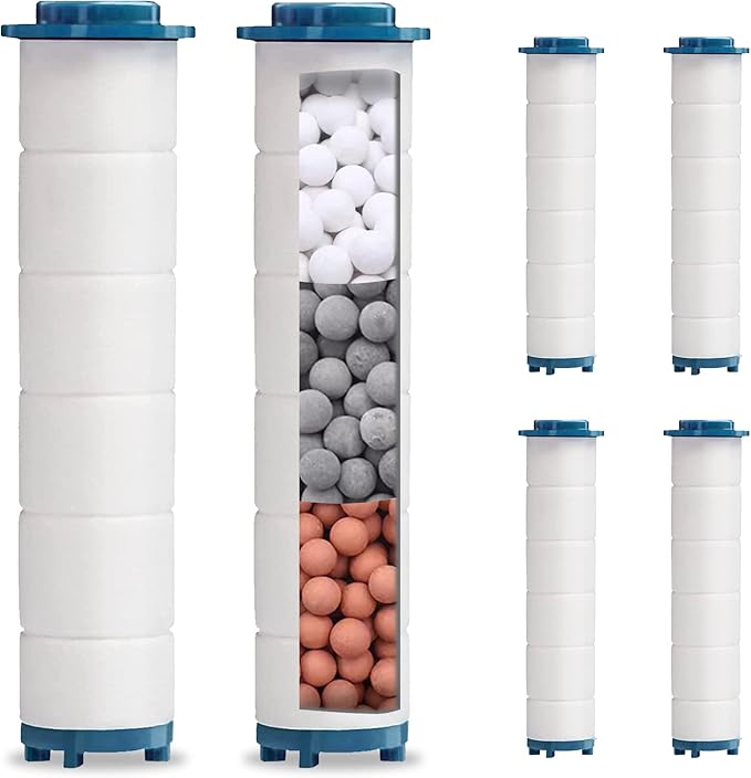 Turbo Shower Head Filter with Minerals, Hydro Shower Head High Pressure Handheld Vortex Turbo Fan Showerhead Filter for Hard Water, Reduces Dry Itchy Skin, 3.7in Set of 6 Replacement PP-Cotton Filters