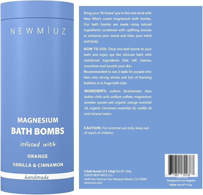 Magnesium Bath Bombs Post Workout Recovery Sore Muscles Tension Epsom Salt Luxury Bubble Bath Spa Essential Oil Infused Bath Bombs Vanilla Cinnamon Orange Perfect Stocking Stuffers Gift