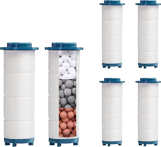 Turbo Shower Head Filter with Minerals, Ion Drops Filtered Shower Head High Pressure Hydro Showerhead Filter for Hard Water, Reduces Dry Itchy Skin, 2.7in Set of 6 Replacement PP-Cotton Filters