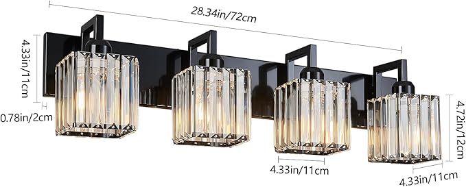 Modern Bathroom Vanity Light 4-Lights Plating Black Vanity Light Crystal Wall Light Bathroom Light Fixtures