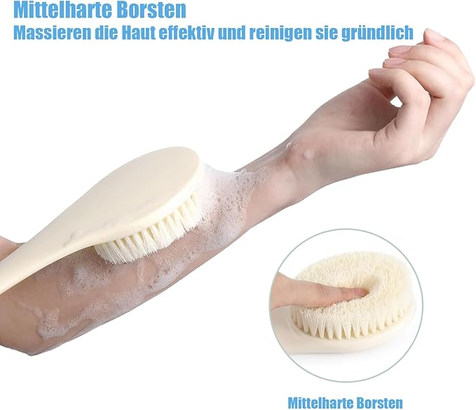 17-Inch Back Scrubber for Shower, Anti-Slip Exfoliating Body Brush for Bath, Gentle Back Brush for Shower for Men, and Women, Cleaning Skin for Smooth, Glowing Skin (Cream White)