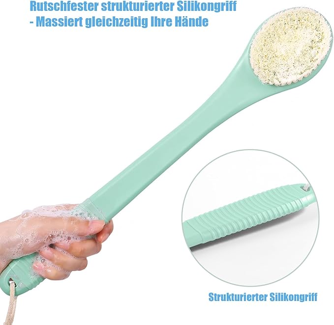 17-Inch Back Scrubber for Shower, Anti-Slip Exfoliating Body Brush for Bath, Gentle Back Brush for Shower for Men, and Women, Cleaning Skin for Smooth, Glowing Skin (Celadon Green)
