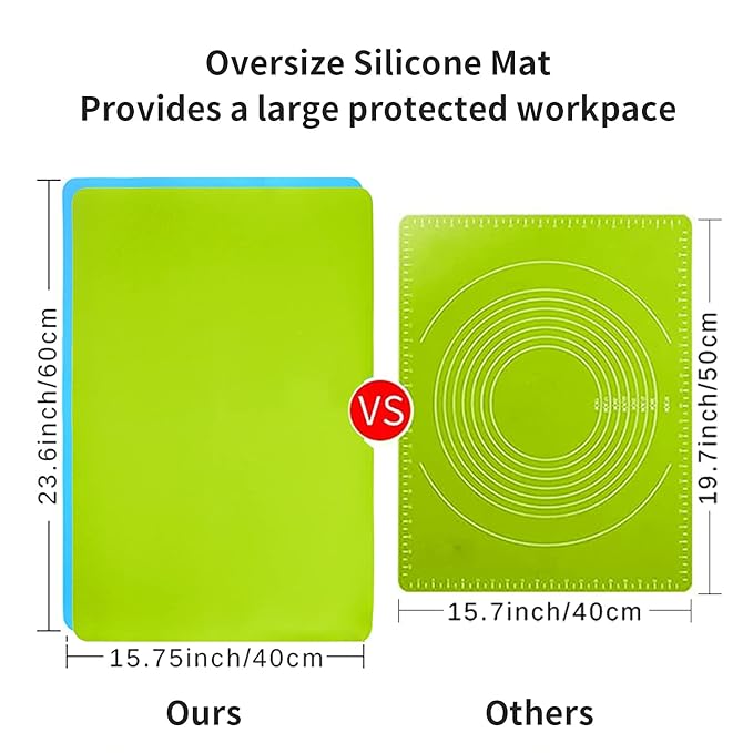 2 Pack Extra Large Silicone Mats for Crafts, Silicone Placemats for Dining Table Countertop Protector, Heat Resistant Baking Mat Reusable Dough Rolling Pad (Blue & Green, 23.6''x15.7'')