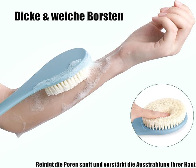 17-Inch Back Scrubber for Shower, Anti-Slip Exfoliating Body Brush for Bath, Gentle Back Brush for Shower for Men, and Women, Cleaning Skin for Smooth, Glowing Skin (Light Blue)