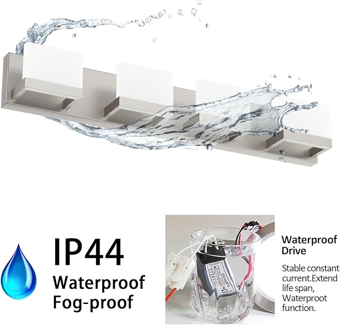 Tipace 4 Lights LED Modern Vanity Light Brushed Nickel Bathroom Lighting Fixture Up and Down Bathroom Wall Light Over Mirror(White Light 6000K)