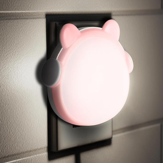 Mini Bear Night Light for Boys and Girls - Cute Printed LED Lamp, Plug-in Night Light for Bedroom, Bathroom, Kitchen - 0.5W Plastic Bear Design, Perfect for Kids' Rooms (Pink)