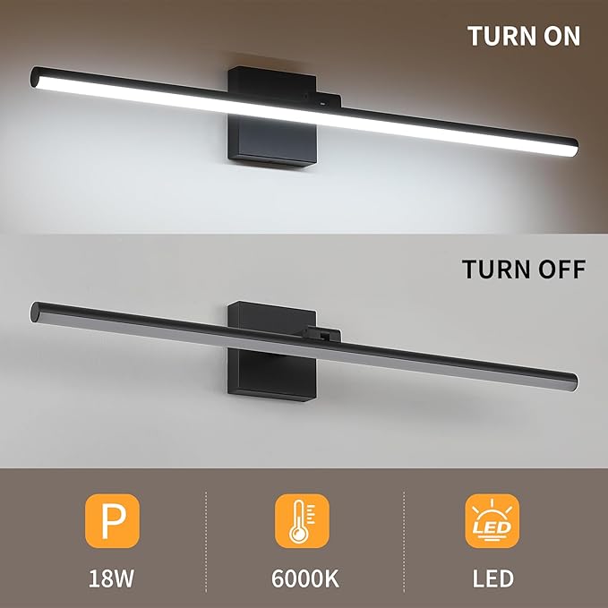 32 Inch LED Bathroom Vanity Light (Cool White 6000K), Black Modern Bathroom Light Fixture Over Mirror, Vanity Light Bar with Angle Adjustable