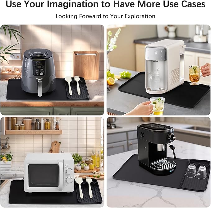 2-in-1 Silicone Heat Resistant Mats for Countertop, Air Fryer Mat Set with Detachable Holder Pad, Countertop Protector Mat for for Microwave/Oven,Compatible with Ninja/Cosori/Chefman/Toshiba