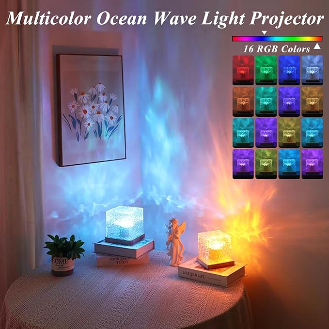 2Pack Aurora Ocean Wave Lights Projector,16 Colors 4 Modes Northern Lights Dimmable Ambient Mood Lighting for Shower,Crystal Color Changing Night Light for Bedroom Playroom Bathroom (Large)
