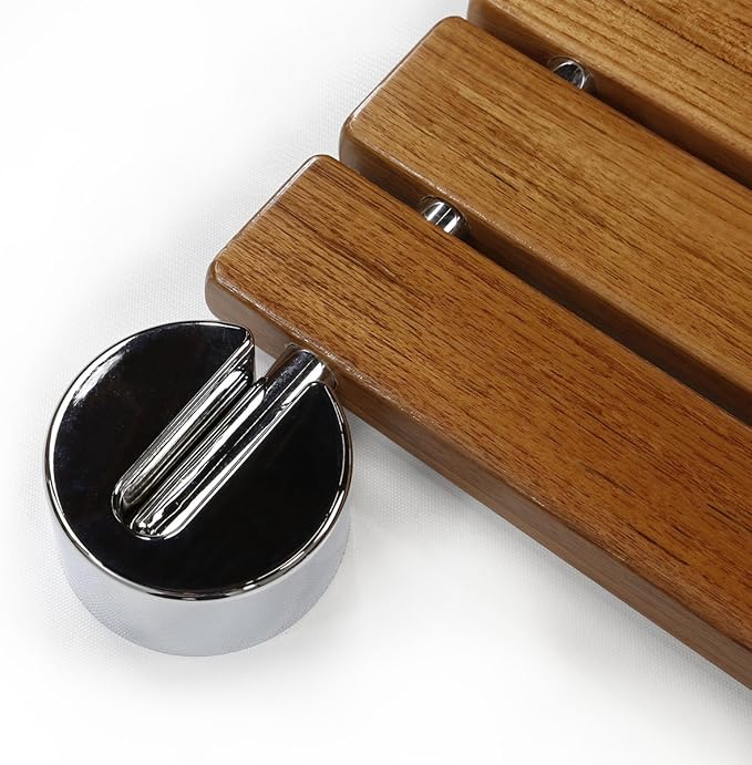 HomeAesthetics 20" Teak Wood Folding Wall Mounted Shower Seat Bench, Medical Wall Mount Foldable Fold Up Chair Bathroom Stool Foldaway Shower Seating, Clear Coated for Protection and Premium Smooth Fi