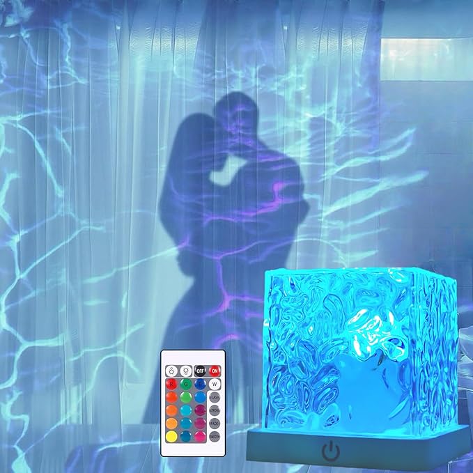 Rechargeable Shower Lamp for Inside Shower - Bathroom Bathtub Ocean Wave Projector Light-Cordless Battery Operated Water Ripple Light Underwater-Ambient Mood Lighting-Ocean Party Decor