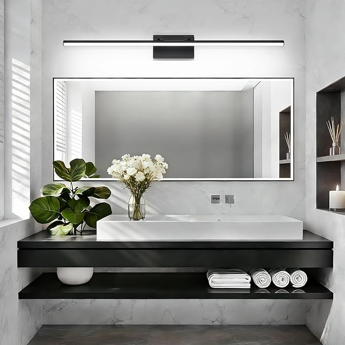 40 Inch LED Bathroom Vanity Light (Cool White 6000K), Black Modern Bathroom Light Fixture Over Mirror, Vanity Light Bar with Angle Adjustable
