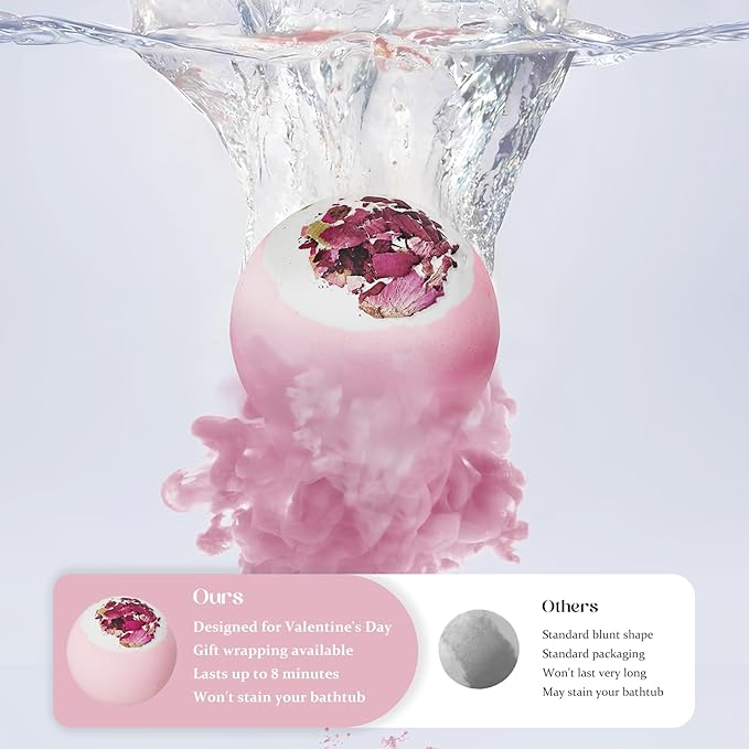 Valentines Bath Bombs Shower Steamers: Handmade Natural Bath Balls with Surprise for Women Gift Set - Relaxing Bubble Bathbombs Scented Rose Hearts Flower Romantic Birthday for Girls Kids Mom