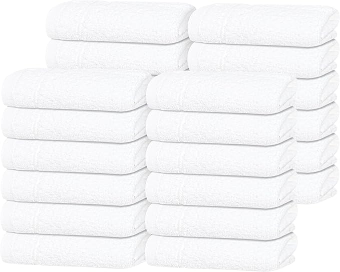 Tens Towels Pack of 24 Washcloths, 12 x 12 Inches, Lighter Weight, Quick to Dry, Super Soft & Absorbent, Gentle Face Towels, Hotel Quality, Perfect for Bathroom, Gym, Spa (White, 24 Pack)