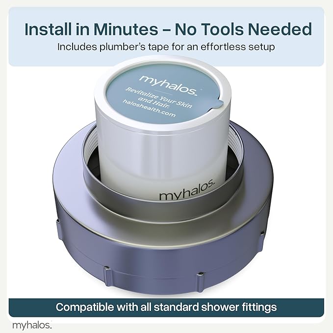 MyHalos® Filtered Shower Head for Hard Water Filter - High Pressure, Removes Chlorine - Shower Head Filter for Hard Water Softener Showerhead, Easy Install, For Hair & Skin, Filtering (Black)