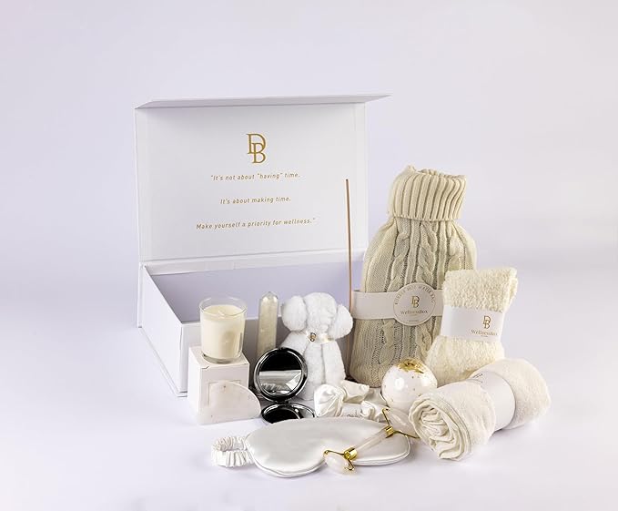 White Wellness Box 12pc Self Care Spa Gift Basket for Women - Loving Gift Basket for Mothers Day, Birthday, Best Friend set, Womens Beauty Kit. Luxury Gifts with Scented Candle, Bath Bomb.