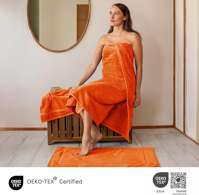 SALBAKOS 100% Turkish Cotton Jumbo Bath Sheet Towel Oversized 40x80 inch | Premium Hotel & Spa Quality, Soft, Absorbent, XL Bath Towels | Made in Turkey (Pack of 1, Orange, Jumbo Bath Sheet)