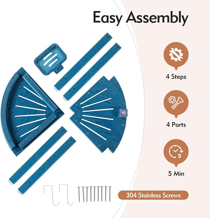 2-Tier Corner Shower Stool with Hooks & Soap Dish, HDPE Shower Bench for Shaving Legs, Wood-Like Shower Stool for Inside Shower with Non-Slip Foot Pads, Waterproof Shower Foot Rest (Blue)