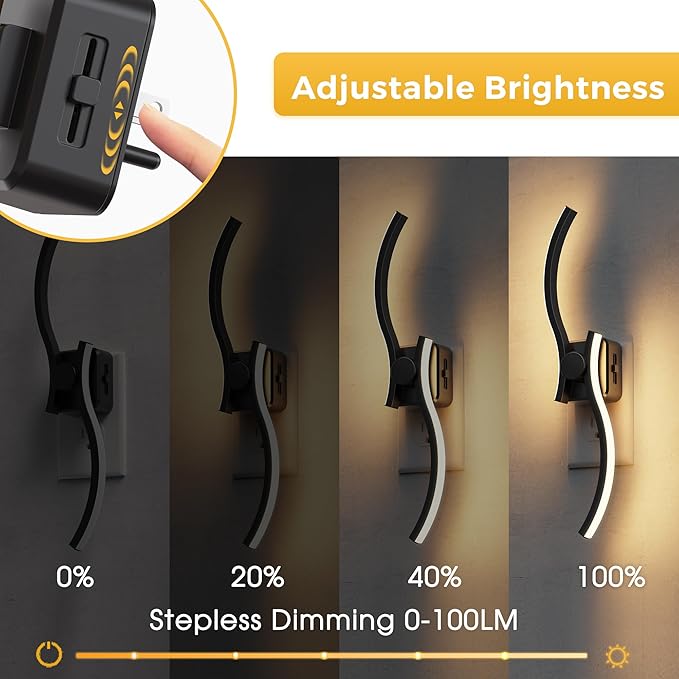 L LOHAS LED Night Light, 2 Pack Night Lights Plug into Wall, Modern Wall Sconces with Dusk to Dawn Sensor, Dimmable Wave Plug in Night Light, 3000K Soft White for Bedroom Living Room