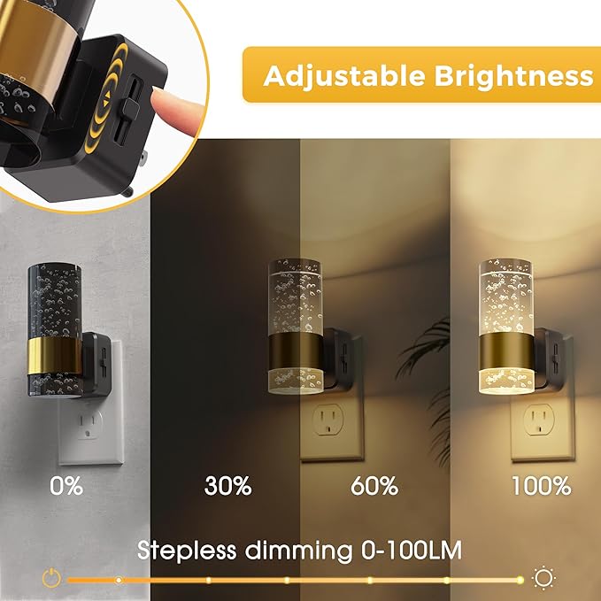 L LOHAS LED Night Lights Plug into Wall, Acrylic Night Light,Dimmable Nightlight with 0-100 LM Adjustable Brightness, 3000K Plug in Night Light with Dusk to Dawn Sensor, for Bathroom Hallway