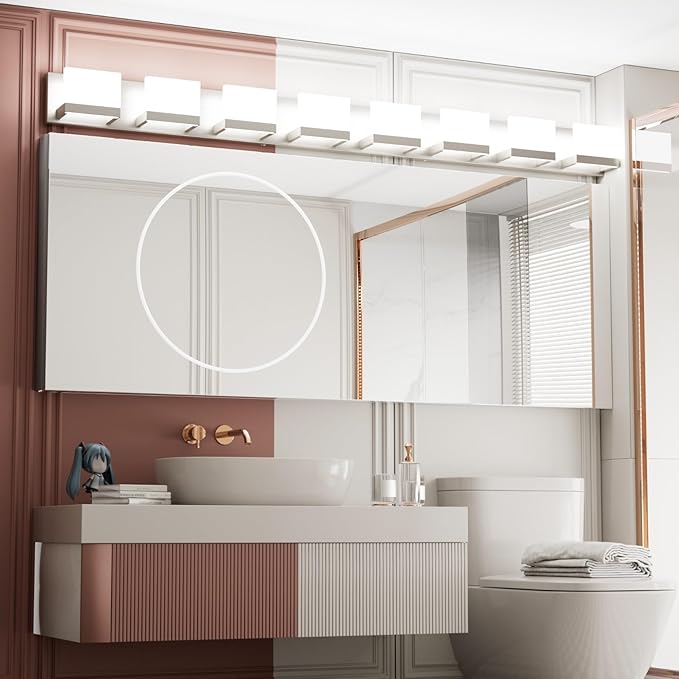 Tipace 8 Lights LED Modern Vanity Light Brushed Nickel Bathroom Lighting Fixture Up and Down Bathroom Wall Light Over Mirror(White Light 6000K)