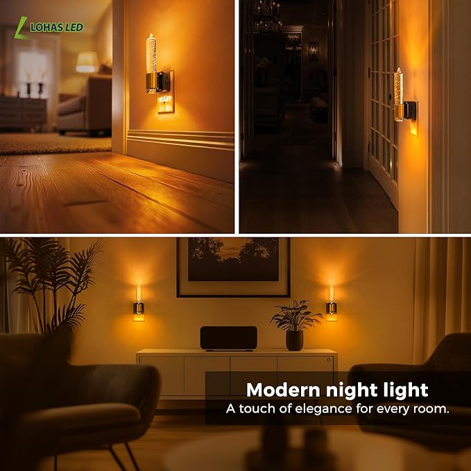 L LOHAS LED Night Light, Amber Candle Night Lights Plug into Wall, 0-100 LM Dimmable Nightlight, Plug in Bubble Night Light with Dusk to Dawn Sensor, for Bathroom Hallway