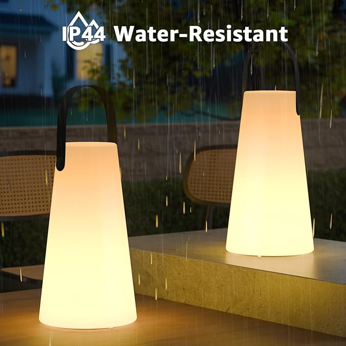 2 Pack Outdoor Lanterns, GGII Rechargeable Cordless Outdoor Table Lamp with IP44 Water-Resistant, Battery Operated Portable Hanging Outdoor Lamp RGB Colors for Patio Balcony Garden Camping Dining(TPU)