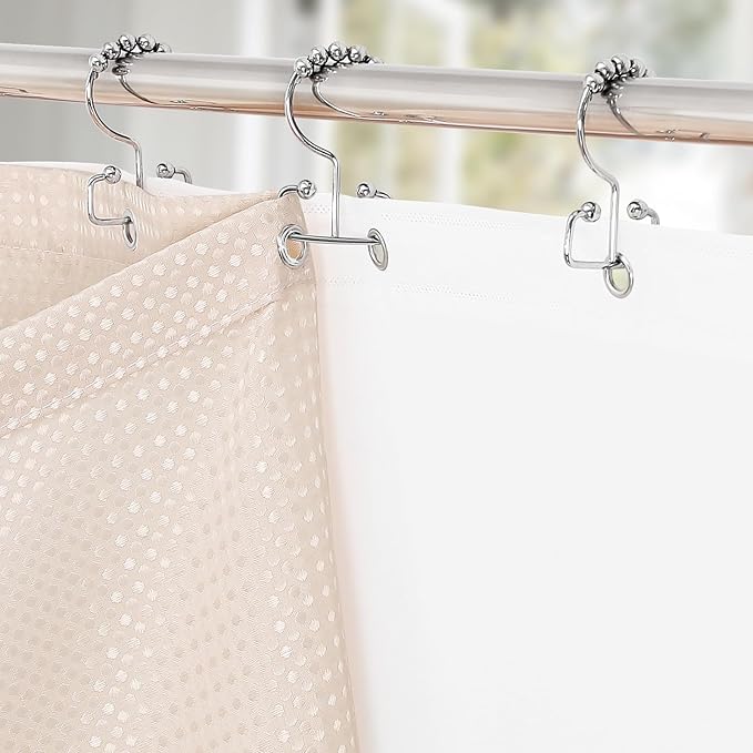 3 in 1 Shower Curtain Set, Blush Pink Waffle Shower Curtain and PEVA Liner Set with 12 Stainless Steel Shower Curtain Hooks, Waterproof Shower Curtains for Bathroom, 72 W x 72 H