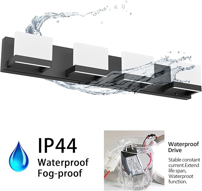 Tipace Dimmable Black LED Vanity Light for Bathroom Up and Down 4 Lights Black Modern Bathroom Wall Light Fixtures Over Mirror(White Light 6000K)