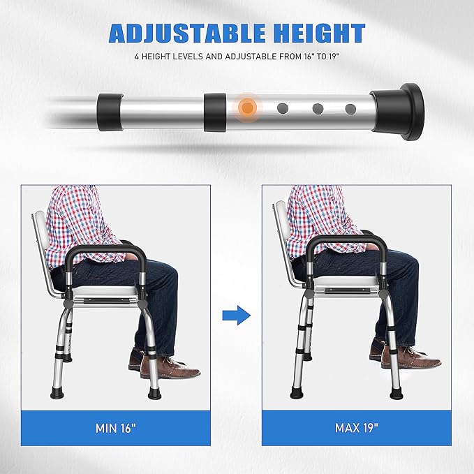 360 Degree Shower Chair Swivel,Shower Seat with Armrests and Back, Adjustable Bathroom Shower Chair