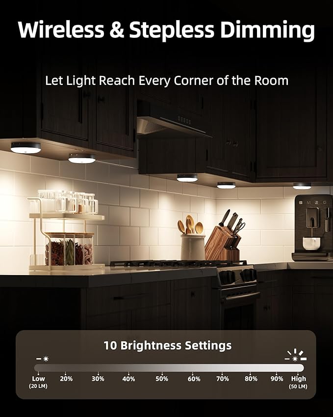 EZVALO Under Cabinet Lighting with Charging Station,1000mAh Rechargeable Puck Lights with Remote, 3 Color Temps & 12 RGB Closet Lights, Dimmable Motion Sensor Lights for Shelf, Kitchen (6 Packs)