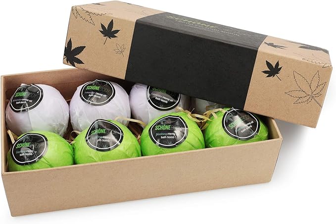 8 Pack Hemp Bath Bombs Set for Muscle Therapy & Relaxation | Large Vegan Fizzy Spa Gift for Women & Men | Natural Lavender, Mint Oils Moisturize Dry Skin & Soothe Stress, Wife Stocking Stuffers Gifts