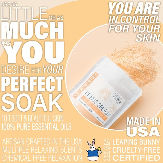 Luxiny Vegan Milk Bath Soak Made with Moisturizing Coconut Milk Powder, Essential Oil, & Sweet Almond Oil for Bath Bomb Dust Soothing Fizz & Relaxing Soak, 8 oz. (Citrus Splash)