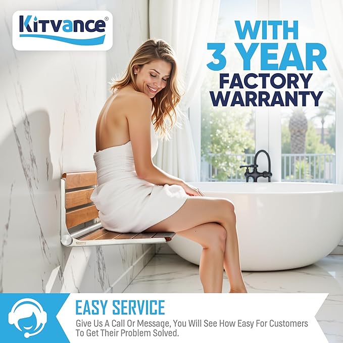 Upgraded 20" Folding Teak Shower Seat Wall Mounted- Shower Bench for Inside Shower, ADA Compliant Teak Shower Seat Wall Mounted Bench Bathroom Stool, Folding Bathtub Shower Seat for Adults Elderly