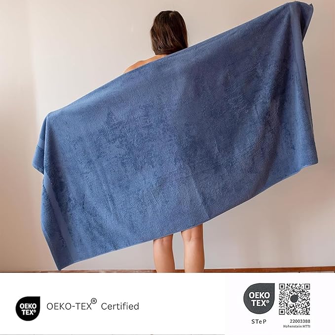 SALBAKOS 100% Turkish Cotton Extra Large Bath Sheet Set of 2 35x70 inch | Heirloom Quality | Hotel & Spa Collection | Soft, Absorbent Oversize Bath Towels | Made in Turkey (Blue, 2 Bath Sheets)