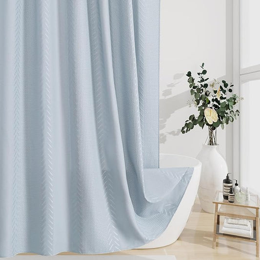 3D Embossed Pattern Shower Curtain, Simple and Chic Pattern Vintage Curtain for Bathroom, Waterproof Fabric Shower Curtains with Hooks, 72 W x 72 H, Fogblue
