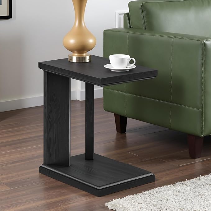 C Shaped End Table for Couch, 23.2'' High Small Side Table 2-Tier C Shaped Sofa Table for Small Narrow Spaces, Modern Nightstand for Bedroom, Living Room, Apartment, Home Office, Dark Grey
