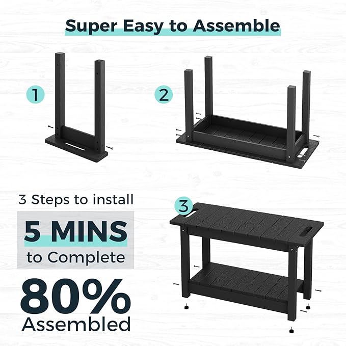 30" Shower Bench, Waterproof Poly Lumber Shower Stool for Shaving Legs, Shower Chair Seat Holds up to 400lbs, Bathroom Bench for Inside Shower, Non-Slip (Black)