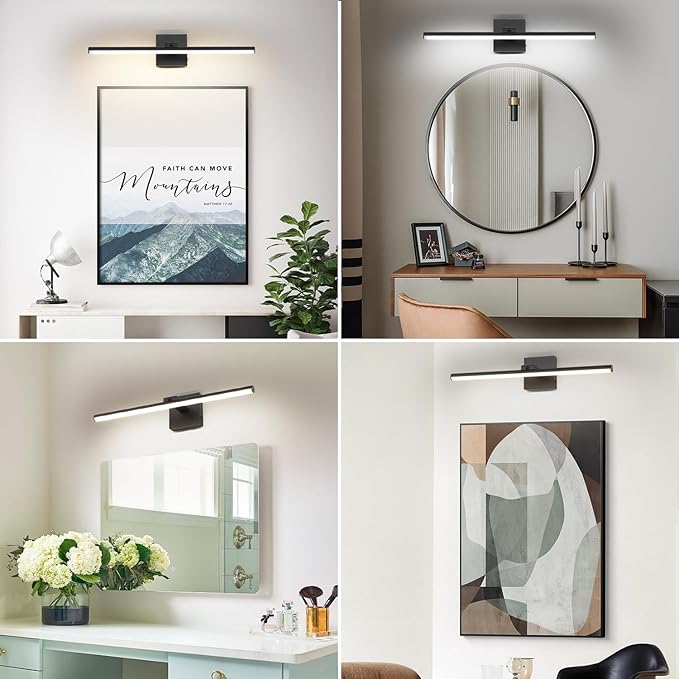 24 Inch LED Bathroom Vanity Light (3000K/4000K/6000K, Dimmable), Black Modern Bathroom Light Fixture Over Mirror, Vanity Light Bar for Bathroom with Angle Adjustable