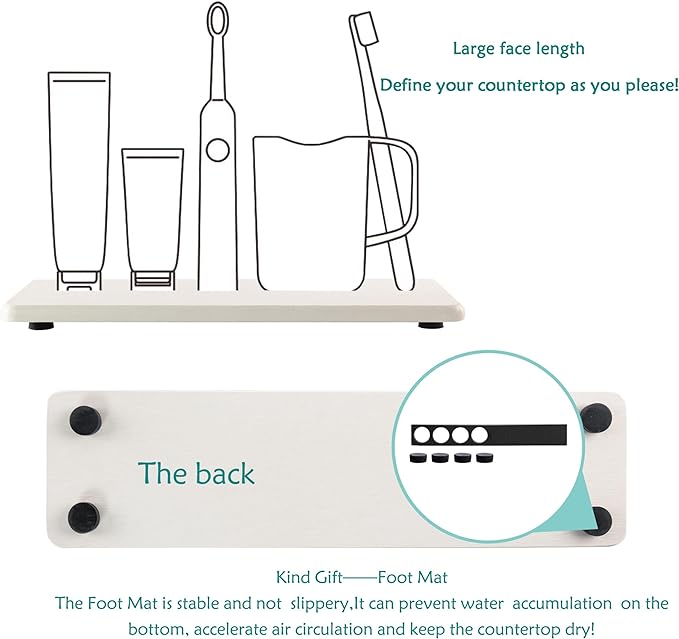 2 Pcs Water Absorbing Stone Trays, Kitchen/Bathroom Sink Soap Dish, Diatomite Tray Used for Hand Soap & Cosmetic Bottles in The Modern Home, 3.15" W x 11.8" L, White